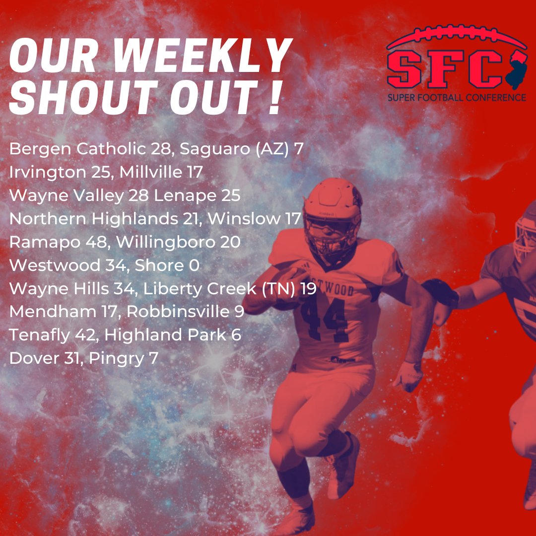 SFCFootballNJ's tweet photo. The SFC congratulates the following member schools for their impressive victories around the state and out of state this past weekend! #sfc #superfootballconference #highschoolfootball https://t.co/lPm13xeN0b
