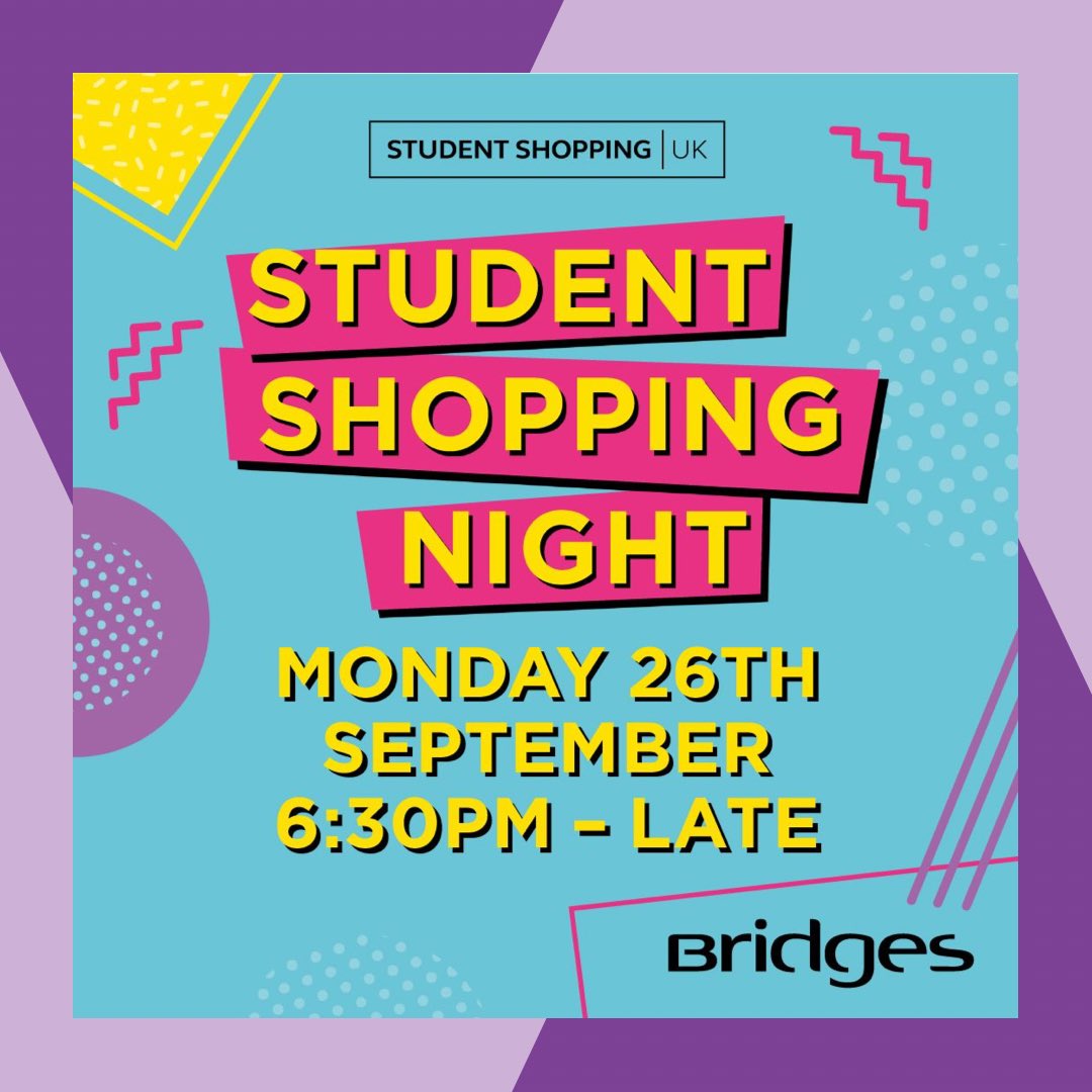studentshopping's tweet photo. Student Raid at Bridges Sunderland is back! 😆

Join us on Monday 26th September for a night of exclusive discounts, offers and entertainment across the centre.
 
🎟- https://t.co/dVrgFt5Agq
 
🏬- Bridges Sunderland (#sunderland)
 
⏱- 18:30 – 22:00
  
📅- 26th September https://t.co/iZ5VdqdOox