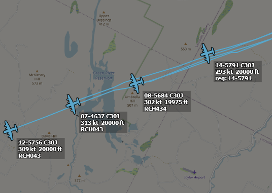 ameliairheart's tweet photo. 4 C-130Js flying out of Bangor, ME after arriving there a few hours ago.
RCH043 07-4637 #AE1BF0
RCH043 12-5756 #AE54C7
RCH434 08-5684 #AE4A59
No Callsign 14-5791 #AE595D
#ADSB https://t.co/U2vc4kWI2F
