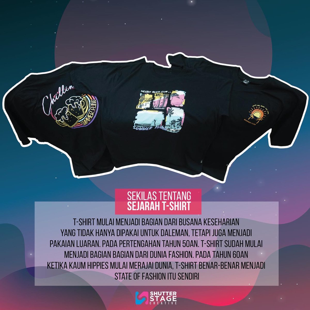 shutterstage's tweet photo. Perlahan namun pasti, T-shirt mulai menjadi bagian dari busana 
keseharian, pada pertengahan tahun 50an, T-shirt sudah mulai 
menjadi bagian bagian dari dunia fashion. Pada tahun 60an kaum hippies mulai merajai dunia, T-shirt benar-benar menjadi state of fashion itu sendiri. https://t.co/vgkd2Jf5Xs
