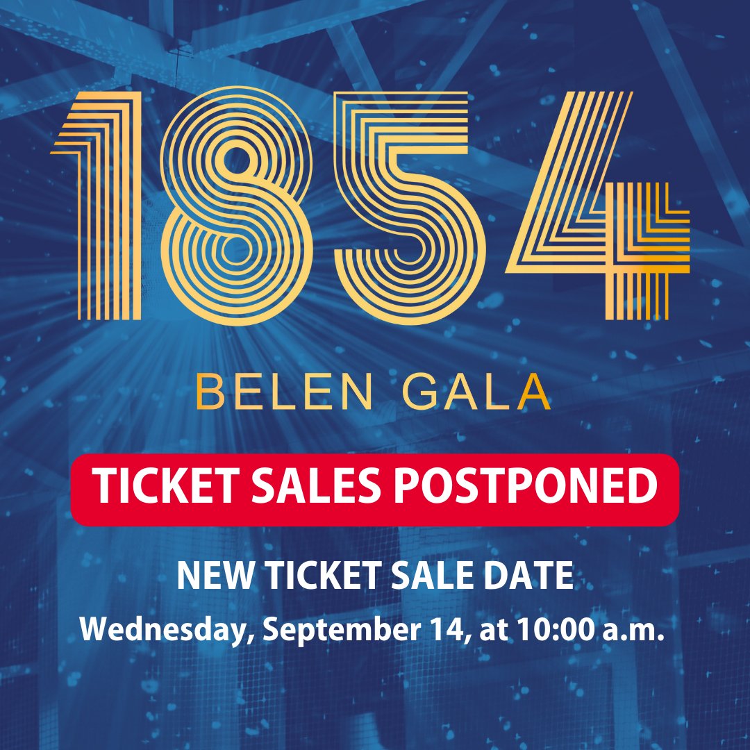 BelenJesuitNews's tweet photo. In light of recent events, we felt it best to postpone ticket sales for this year’s #BelenGala to Wednesday, September 14, at 10:00 a.m. Tickets will only be sold online at https://t.co/j0SunGhZV2.  Tickets are $300 per person (2 per transaction). #Belen1854Gala #SupportBelen https://t.co/PHMjUi16SC