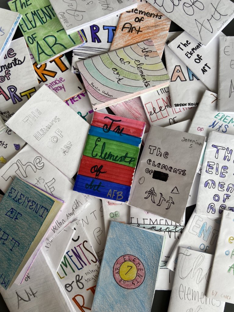 MsGraysArtRoom's tweet photo. Art I is wrapping up their Elements of Art Zines today 📒🎨 loving all of their different styles! https://t.co/Zd2YAlMHUZ