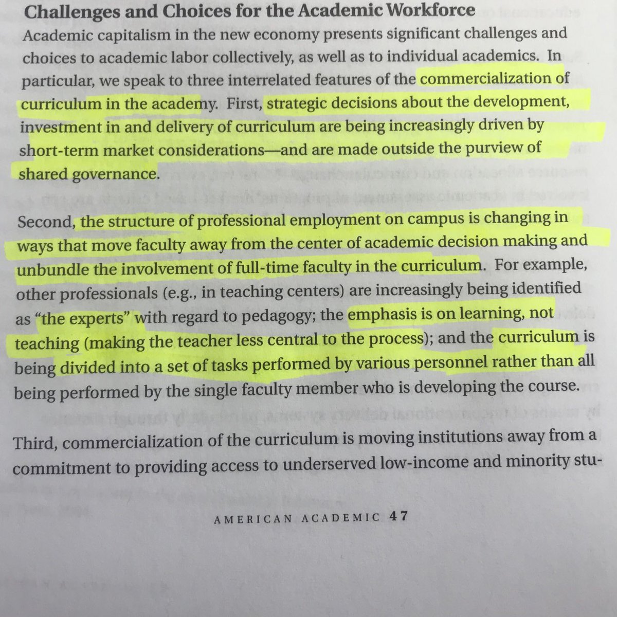 Jes1SDavis's tweet photo. On “structure of professional employment” and the example on teaching centers (Rhoades, G. And Slaughter, S., 2004)…maybe it’s time for us to redefine the notion of “the experts” altogether. #VTOrgTheory https://t.co/xLwVNRHEv9