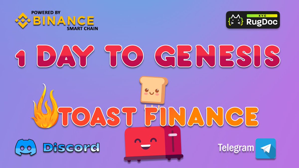FinanceToast's tweet photo. Not long left now, time to fasten your seatbelts and get ready to get toasty! ππ
#toastfinance #toast #tombfork #defi #BinanceSmartChain #BNBβ―β―β― #DAI #DIBS #ETH #USDEX #AMES #EMP #BSCGems #Crypto https://t.co/xQylq4IKW9