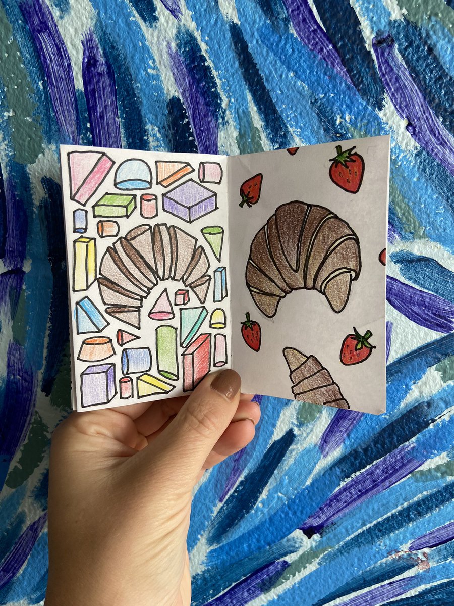 MsGraysArtRoom's tweet photo. The Art I students had to use one object to represent each element of art in their zines. There were so many cool ones but this croissant zine really rocked it! 

#artiscool #ArtistOnTwitter #keepartinschool https://t.co/l6smhZtES9