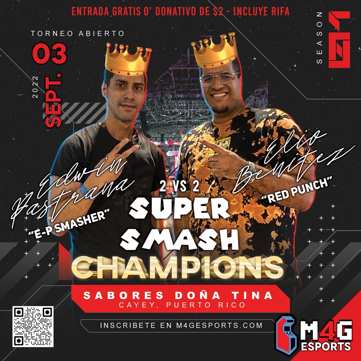 M4GLatino's tweet photo. Aquรญ tienen los mejores jugadores de nuestro torneo "2v2 Super Smash". #RedPunch y #EPsmasher del equipo "Caribbean Cut" fueron coronados campeones con un record de 5-1 tras haber perdido solo una ronda 0-3 la serie en contra de @Vokex y su pareja #Ebola.
#M4GeSports #M4GLatino https://t.co/NMy4qacBfz