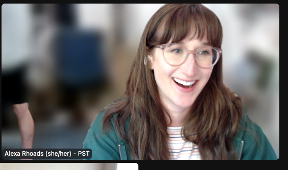 lexr's tweet image. Zoom really does not want to blur out @evanm's shapely calves 😂