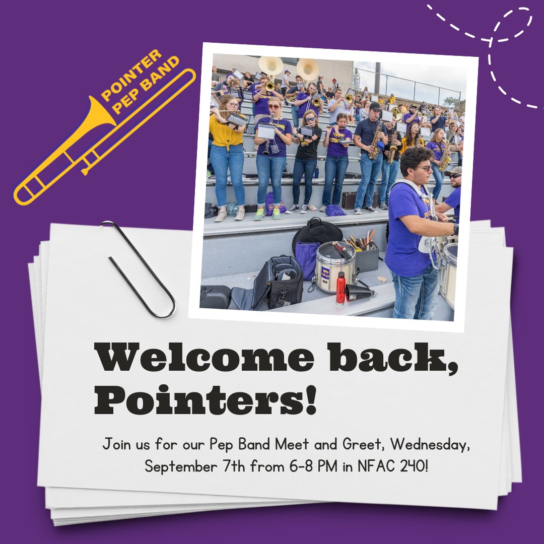 uwsppepband's tweet photo. Happy first day of classes! Be sure to join us for an informational Meet and Greet tomorrow night at 6 pm in NFAC 240! We hope to see you there! https://t.co/rABjPSZxAA