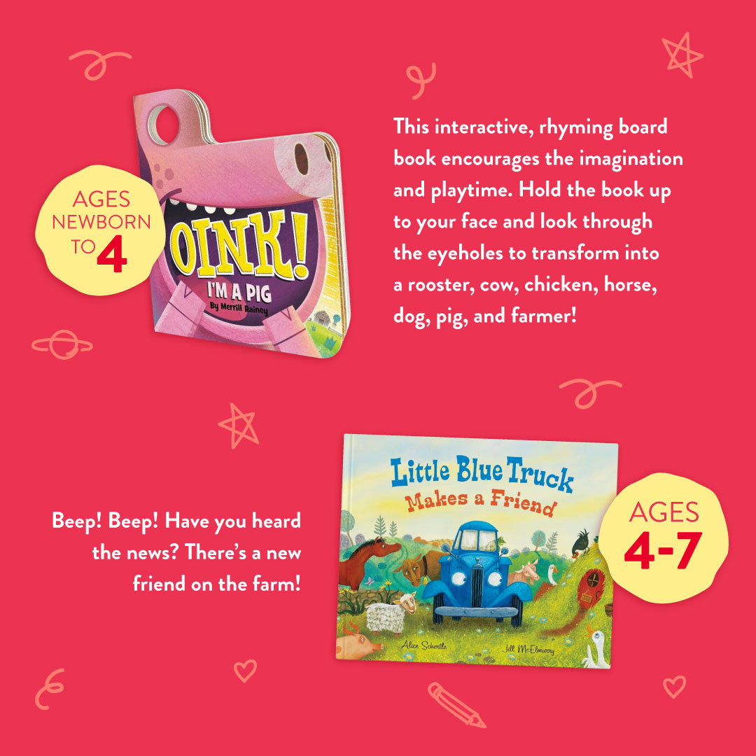 HarperChildrens's tweet photo. Talk about a STACKED week 😍 Lots of amazing new books hitting your shelves TODAY! #BookBirthday 

📚Oink! I’m a Pig by @littlerainey
📚Little Blue Truck Makes a Friend by Alice Schertle, illustrated by @jillmcelmurry https://t.co/qcO612YLTs