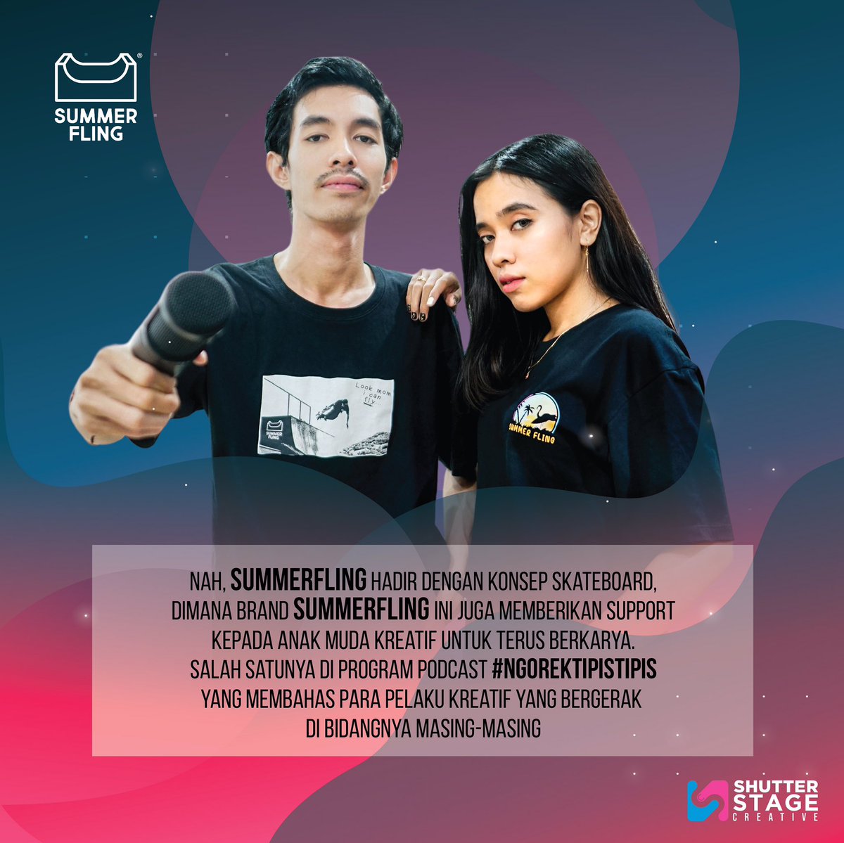 shutterstage's tweet photo. Sekarang T-Shirt bukan hanya sekedar pakaian, tetapi juga menjadi alat untuk berpromosi, atau support kegiatan positif yang dilakukan oleh penggiatnya. Designnya pun beragam, seperti brand SUMMERFLING yang bertemakan skateboarding, agar dapat memberi semangat para skater https://t.co/NxachS6p2c