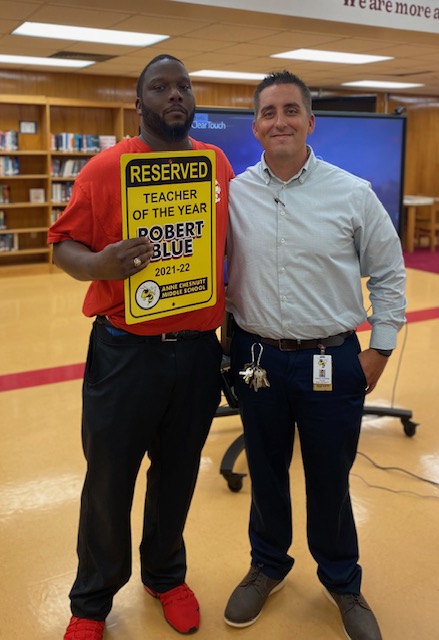 Buzz Worthy News!  Help us Congratulate Mr. Blue!  He has received his Teacher of the Year Parking!  <a href="/CumberlandCoSch/">Cumberland County Schools</a> #togetherwewillrise #HornetPride