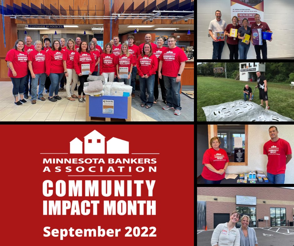 MinnBankers's tweet photo. We may only be on Day 6 of Community Impact Month, but Minnesota bankers have already made quite an impact in their local communities!  Volunteering, supporting schools, and so much more! #BanksBuildMN https://t.co/SWfjjM3MPV