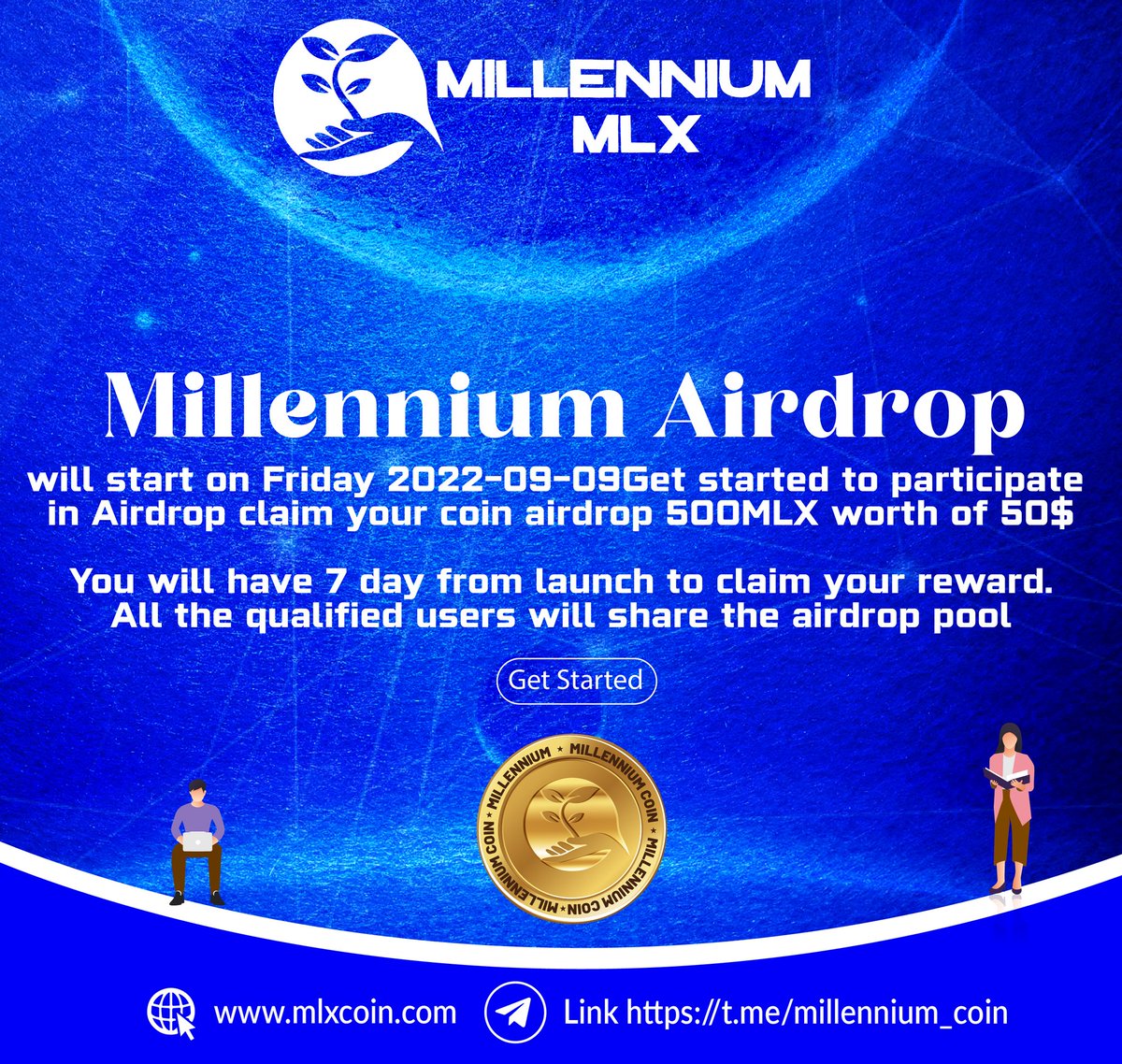Mylegacycoin20's tweet photo. Millennium Airdrop On Friday 2022-09-09 get prepared. First 10k participants wallets. 
#Millennium #Airdrop #mlx #MLX https://t.co/jzzzFdL6Ps