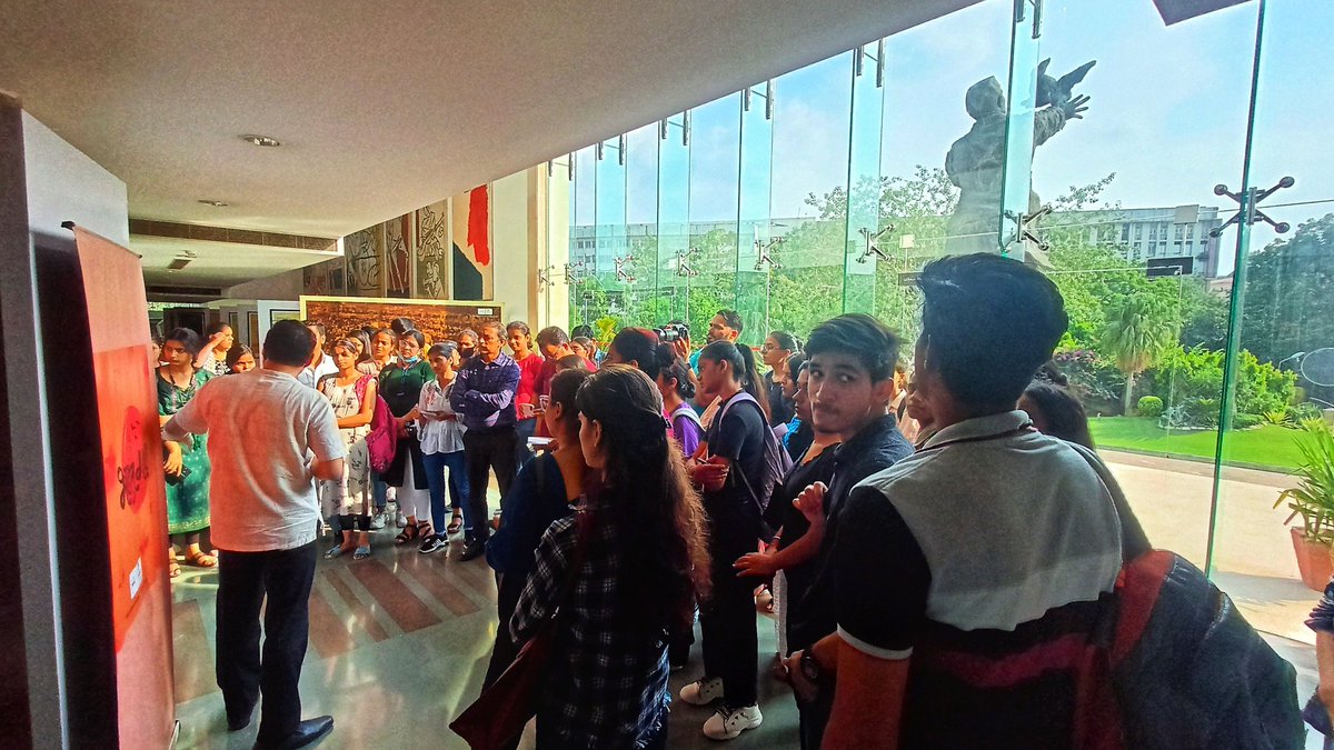 wethenmf's tweet photo. "Happiness is when what you think, what you say, and what you do are in harmony."
~ #mahatmagandhi 

(Image: Dr. Saurabh Bajpai  explaining the idea of #Bharatgatha exhibition to UG students of journalism from Delhi University's Ram Lal Anand College at Jawahar Bhawan on 6/09/22) https://t.co/m7RlkwMk1e