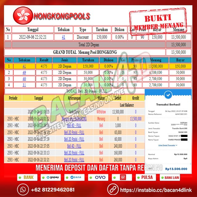 bacan4DD's tweet photo. Bukti Jackpot HK Member Bacan4D
win 2D dengan bet 150 ribu..

pecah jackpot 13Juta..

Jangan ragu gabung bacan4d mau jp berapa pun pasti di bayar

🔊 LINK ANTI BLOK BACAN4D
👉 LINK JOIN 1 : https://t.co/GtY1Tqk0gN
👉 LINK JOIN 2 : https://t.co/sQm2Wdsl2m

SALAM BACAN4D https://t.co/3W3KCfVzas