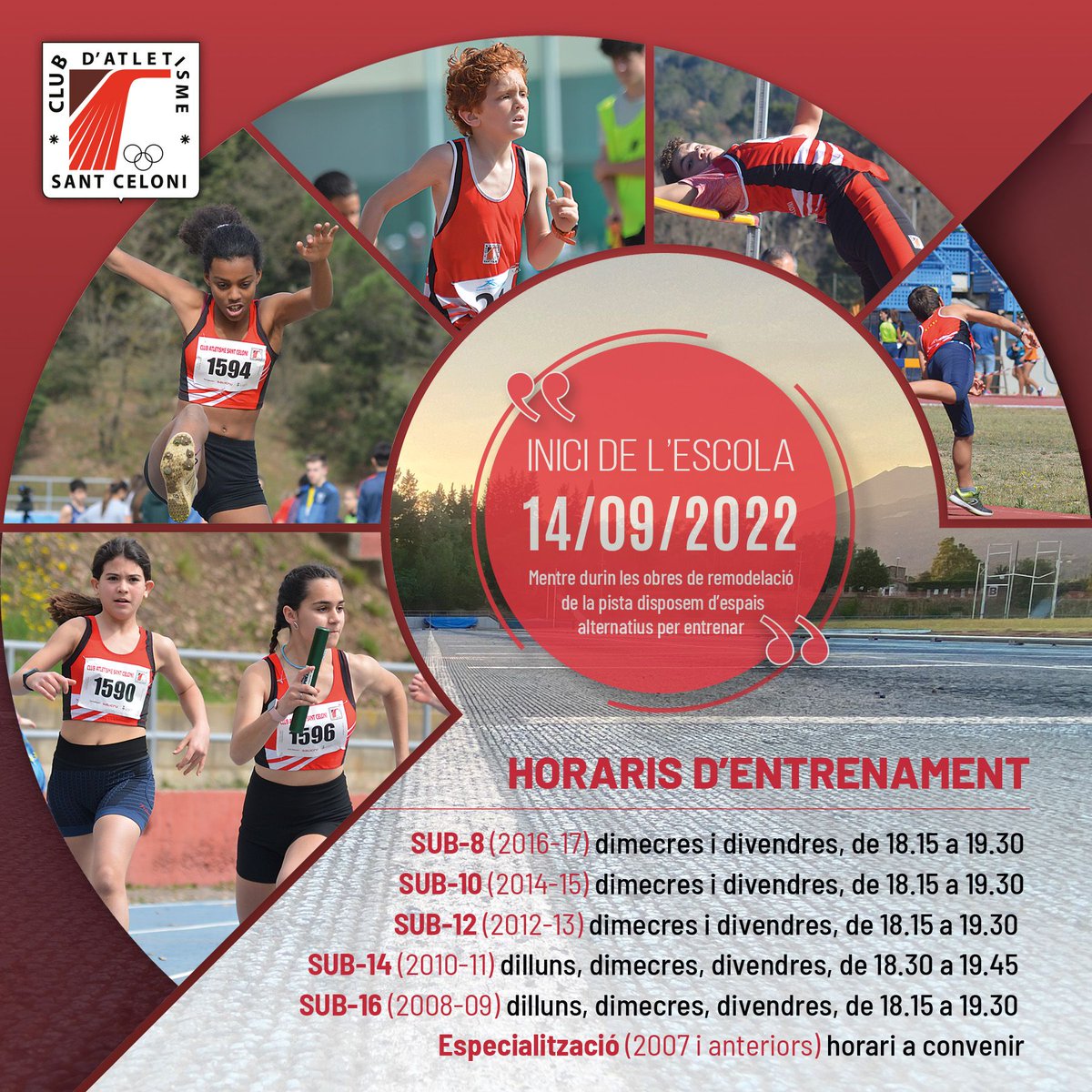 CASantCeloni's tweet photo. 🔴 Comencem una nova temporada, amb nous reptes, nova web i amb una pista renovada. 

🏃‍♂️🏃🏻‍♀️🏃🏼‍♀️🏃 Apunta't a entrenar al CASC! 🏃🏻‍♀️🏃🏿‍♂️🏃🏾🏃‍♀️

Més informació a ⬇️
https://t.co/eCCoEHOOvK https://t.co/JxKBVAfoCP