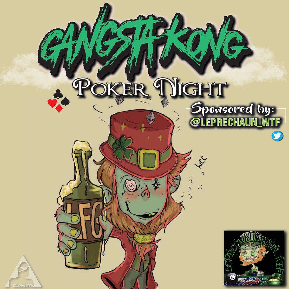 GANGSTA_KONG's tweet photo. ♣️🍀Gangsta Kong Poker Night 🍀♣️

Join us Sunday Night 5 PM PST for our AMA &amp; Poker Tournament with our Special Guest: @Leprechaun_Wtf 

Pull UP.!! Tap IN.!! 🦍💨

Space link: 📣
👉🏻 https://t.co/uqNobLhpWi 

#NFTCommunity #NFTArt #Animation #Buildingweb3 #GKong #PopCulture https://t.co/uVi9Pqrojj