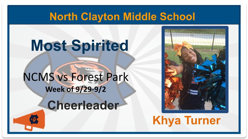 Coach Nina Shannon (@ninasha88772360) on Twitter photo Congratulations to NCMS Cheerleader of the Week <a href="/ccpsathletics1/">CCPS Athletics</a> <a href="/NCMS_SPORTS/">North Clayton Middle Athletics</a> @NCMSTigers Congratulations to NCMS Cheerleader of the Week <a href="/ccpsathletics1/">CCPS Athletics</a> <a href="/NCMS_SPORTS/">North Clayton Middle Athletics</a> @NCMSTigers