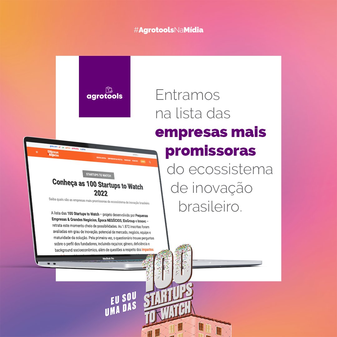 agro_tools's tweet photo. Entramos na lista das empresas mais promissoras do ecossistema de inovação brasileiro.
#100StartupstoWatch https://t.co/72GgHt8OG3