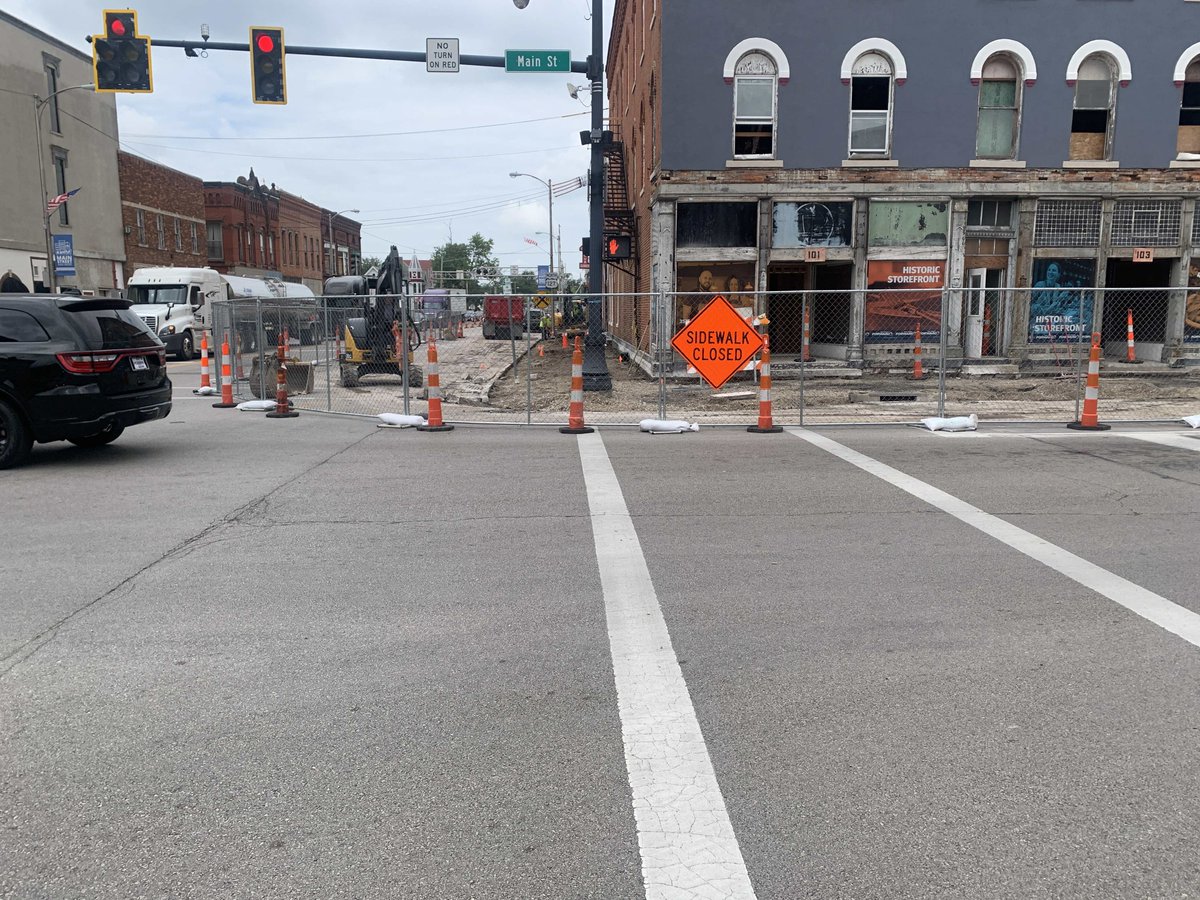 vwfwd's tweet photo. The sidewalk is out! 

With the turn lanes removed on E. Main and N. Washington streets, crews can begin digging up the roadway to lay new civil amenities like gas, water lines, plumbing, and more. The next steps will be visible, transformative differences for our city. 

#vwfwd https://t.co/1fprSvfy4C