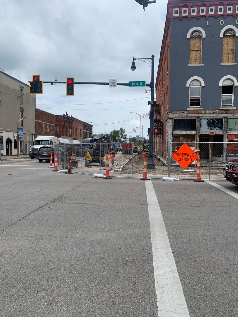vwfwd's tweet photo. The sidewalk is out! 

With the turn lanes removed on E. Main and N. Washington streets, crews can begin digging up the roadway to lay new civil amenities like gas, water lines, plumbing, and more. The next steps will be visible, transformative differences for our city. 

#vwfwd https://t.co/1fprSvfy4C