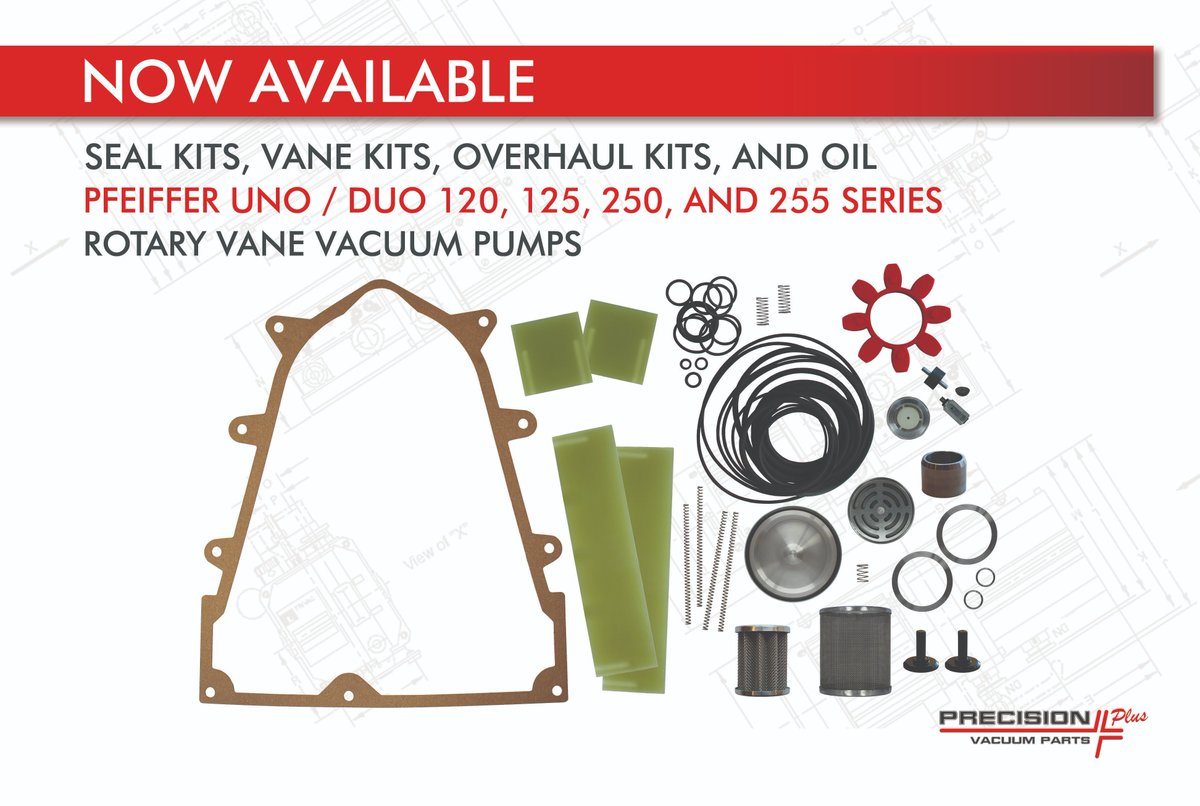 pplusvac's tweet photo. Precision Plus is pleased to announce that we now offer repair kits and oil for Pfeiffer UNO/DUO 120, 125, 250, and 255 Rotary Vane Vacuum Pumps!

For our complete line-up of replacement parts and repair kits for Pfeiffer vacuum pumps, please visit https://t.co/5KBIBLD2om https://t.co/gqDnkCImmk