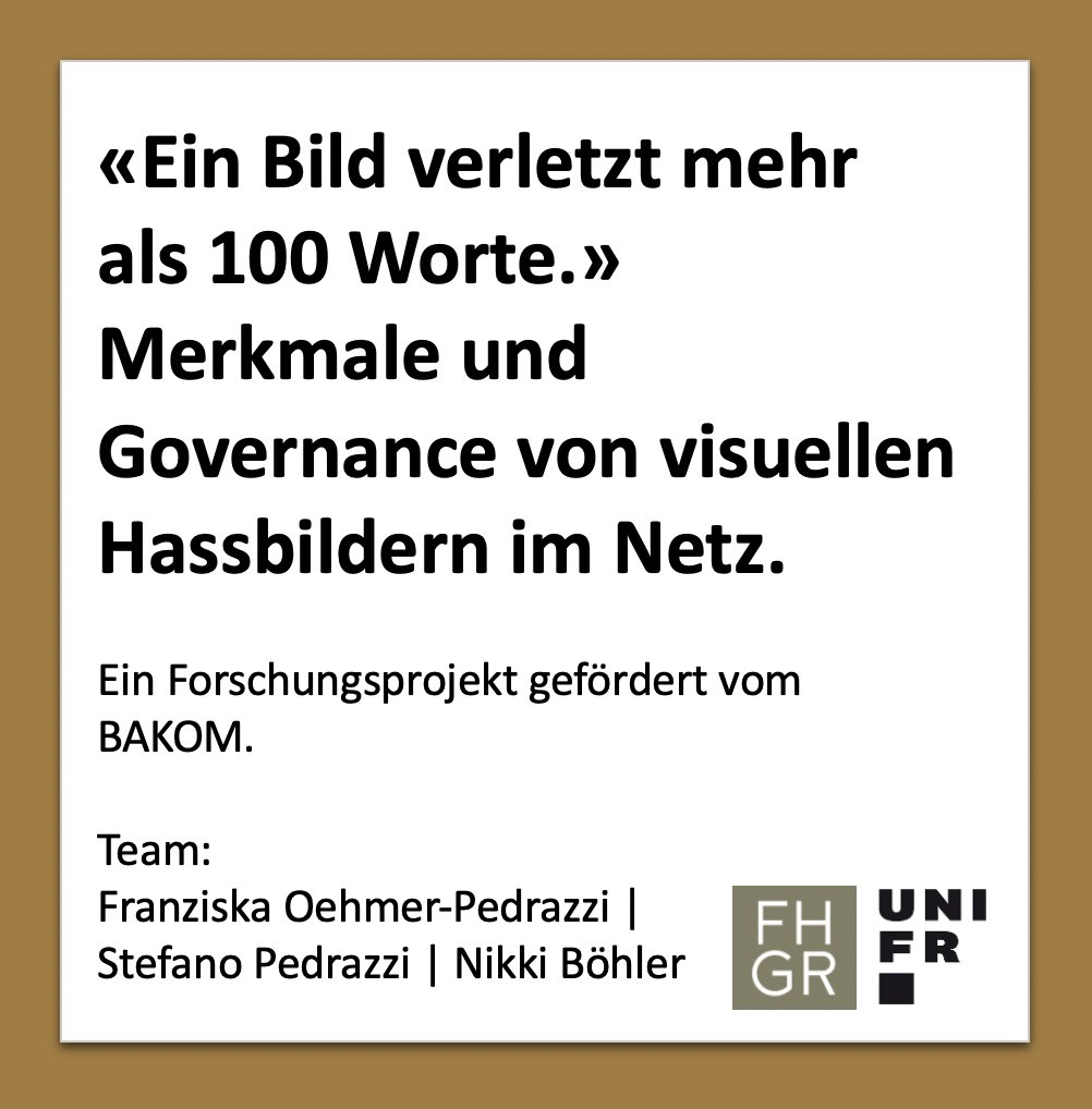 Wir stehen in den Startlöchern und freuen uns auf den Beginn unseres Forschungsprojektes zum Thema «Ein Bild verletzt mehr als 1000 Worte. Merkmale und #Governance von visuellen #Hassbildern im Netz.». Wir ... [1/3]