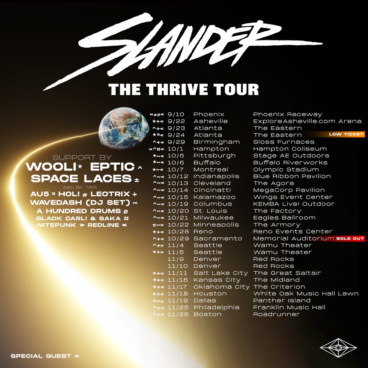 SlanderOfficial's tweet photo. THE THRIVE TOUR <> PHASE 2

10/05 - Pittsburgh, PA
10/12 - Indianapolis, IN
10/13 - Cleveland, OH
10/14 - Cincinnati, OH
10/19 - Columbus, OH
10/21 - Milwaukee, WI
10/28 - Reno, NV
11/18 - Houston, TX
11/19 - Dallas, TX
11/25 - Philadelphia, PA
11/26 - Boston, MA https://t.co/thEy0WT7oy