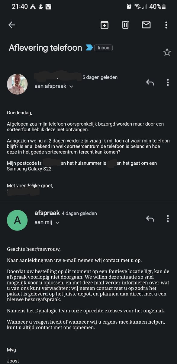 Sander_1985's tweet photo. @vodafoneNL Ondertussen weet Dynalogic na een week klaarblijkelijk nogsteeds niet waar mijn telefoon is, zou vorige week dinsdag al geleverd worden. Ik had graag mijn contract willen laten ingaan op dezelfde dag als mijn vriendin die haar telefoon wel al heeft. https://t.co/qzmgUHvIG0
