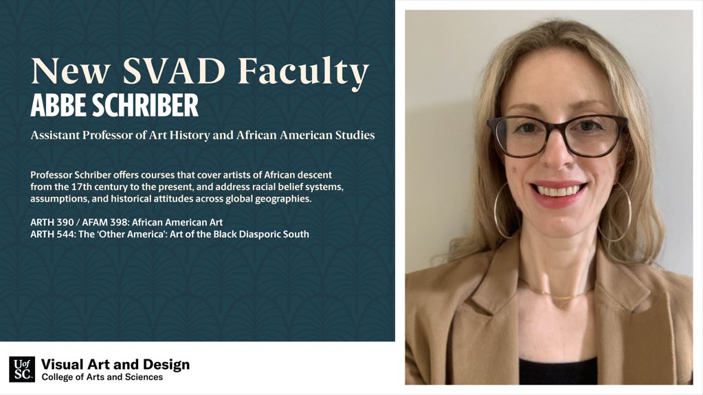 🌟New faculty spotlight: Abbe Schriber🌟

Abbe Schriber is an assistant professor of Art History and African American Studies who joined the university this fall. Schriber focuses on 20th and 21st-century art, performance, and material culture of the African Diaspora.