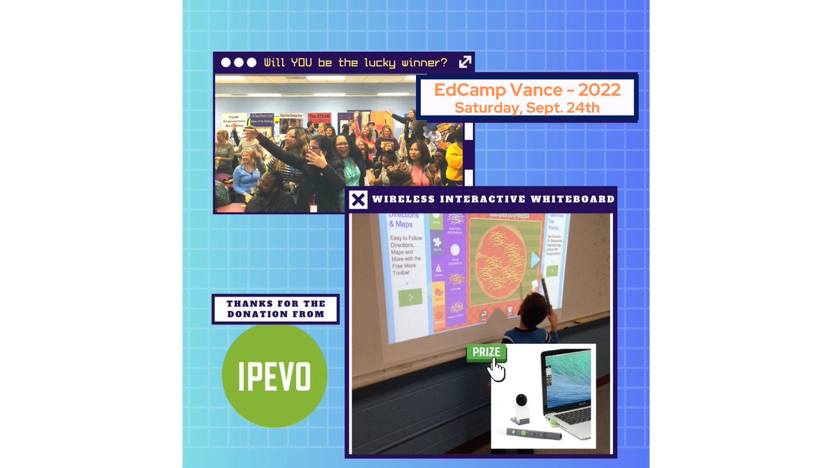 EdCampVANCE's tweet image. Want to be able to turn any surface into an interactive whiteboard?!!! Thanks to @ipevo you can win the IW2 Interactive Whiteboard System at @edcampvance  Be sure to register today! #edcampvance #edcamp #sharevcs #experiencevcs 
 sites.google.com/view/edcamp-va…