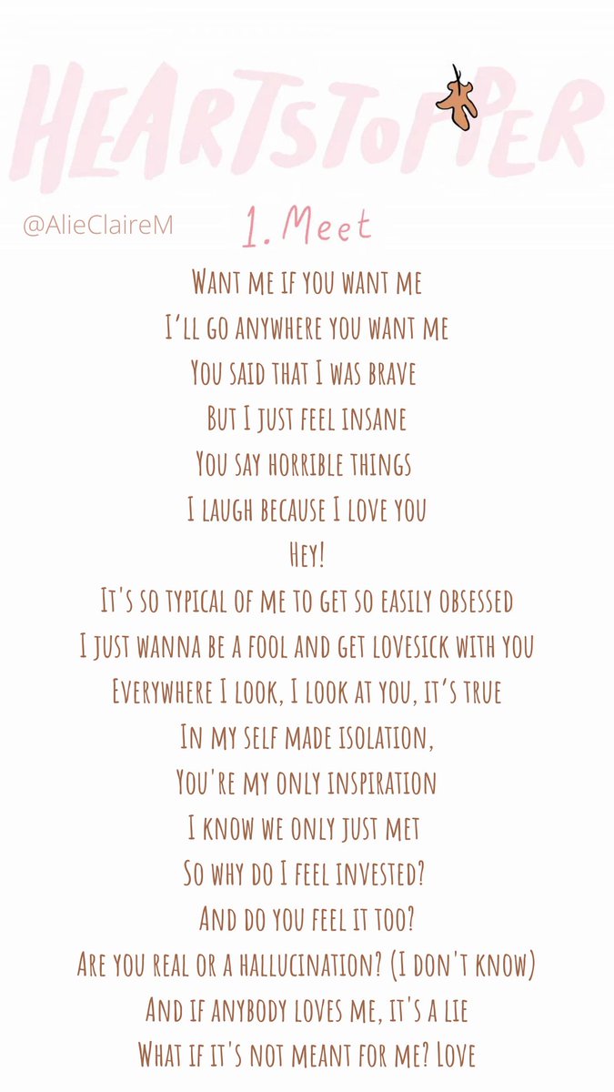 AlieClaireM's tweet image. The story of Heartstopper told only through its soundtrack lyrics. A 🧵