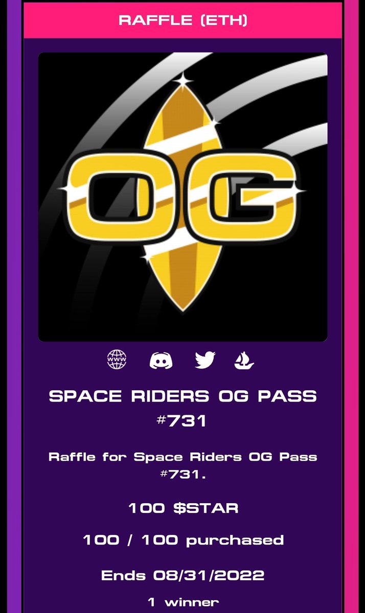 I caneeee believe it. I just won a <a href="/SpaceRiders_NFT/">Space Riders</a> raffle OG Pass baby. Yeaaaaaaaaaasssssssssssssss. One zillion light years to one chance of winning and I did it🥳🥳🥳🥳. I playing the lottery today, clearly I am super lucky😁😄😁😄😁😄😁