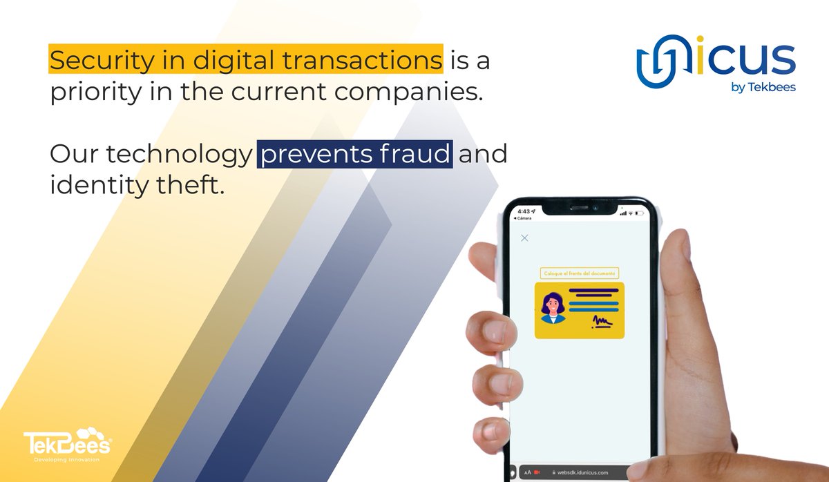 Tekbees's tweet photo. Find out why your company needs to implement biometrics for digital transactions. We created Unicus, a service that can help in business environments. 📱🔒

➡ More information: https://t.co/S9JKmEX2U3

#Biometric | #Technology | #Innovation | #Software https://t.co/8bfwKA7W96