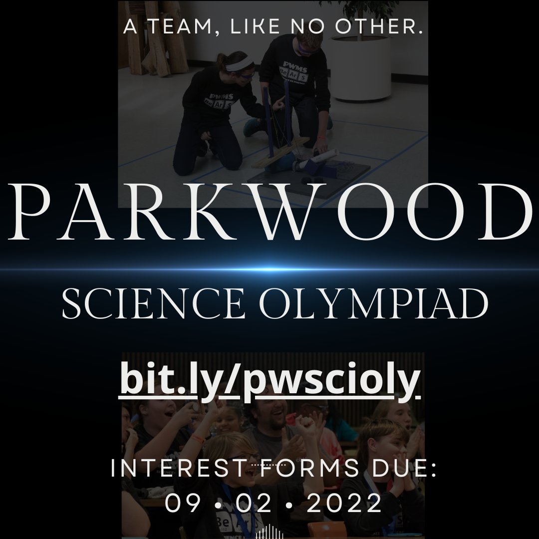 ParkwoodMSNC's tweet photo. We're so excited to announce that Science Olympiad is back this year! All students may apply, even 9th graders! Middle schoolers are able to sign up for a Science Olympiad class and high schoolers can join us for our once weekly practices starting in October. @AGHoulihan @UCPSNC https://t.co/XXX7SuDPk2