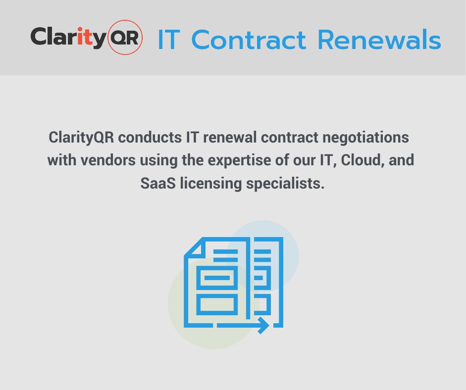 clarityqr's tweet photo. IT Contract Renewal Negotiations with ClarityQR
Learn more: https://t.co/x7qazygzMw
#ContractRenewals #ContractOptimization #ITContracts #ContractNegotiation https://t.co/mPlfbWdvt2