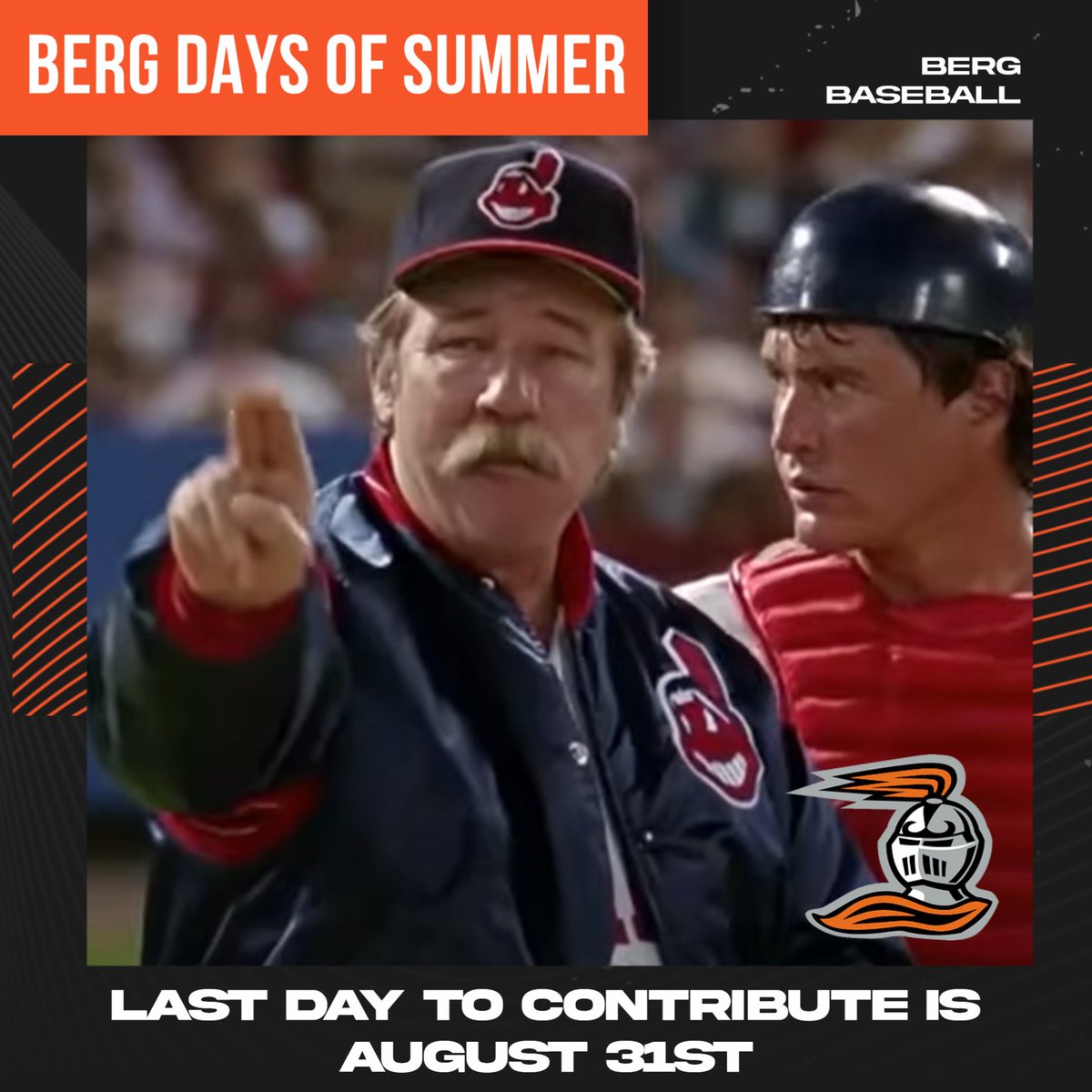 Coming up to the final inning of the @BergAthletics Berg Days of Summer!! Time to call in the closer to finish this thing off! Last day to contribute is tomorrow...visit bergathletics.com/august to bring the HEATER⚾️🔥