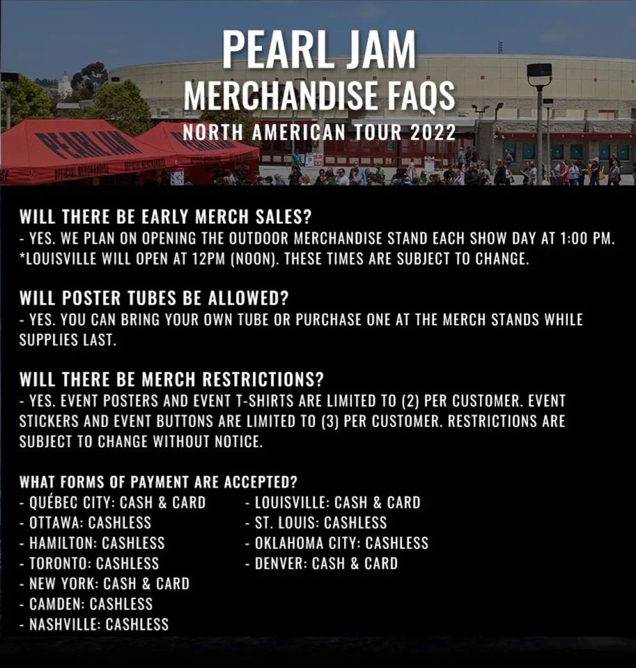 WishlistPJ's tweet photo. @pearljam merch info!

#pearljam #pearljamtour #pjfans #pearljamfans #pearljammerch https://t.co/Jtw1Wo743p