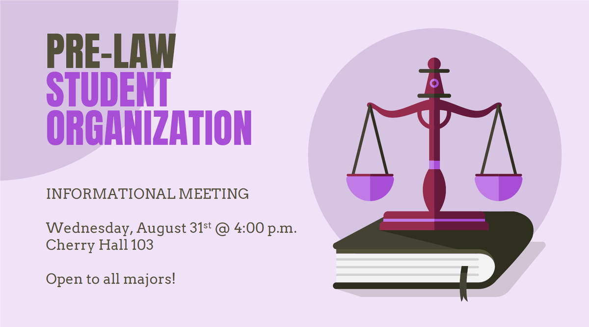 The Pre-Law Student Organization will meet on Wed, Aug 31st at 4 pm in Cherry Hall 103. This will be an informational meeting &amp; all majors are welcome. If unable to attend, but want more information, contact faculty adviser: Julie Shadoan, julie.shadoan@wku.edu or (270)745-4668.