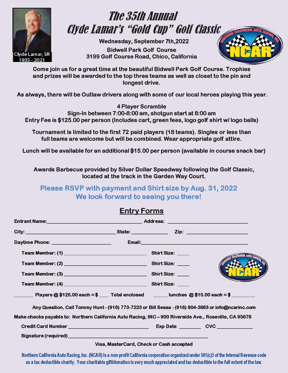 sdspeedway's tweet photo. Here is information about The 35th Annual Clyde Lamar Gold Cup Golf Classic.
#GoldCup #SilverDollarSpeedway #MakeGoldCupGreatAgain #KyleLarson #TimDugger #Concert #BikiniContest #BeAnOutlaw https://t.co/UaYZGyEL1o
