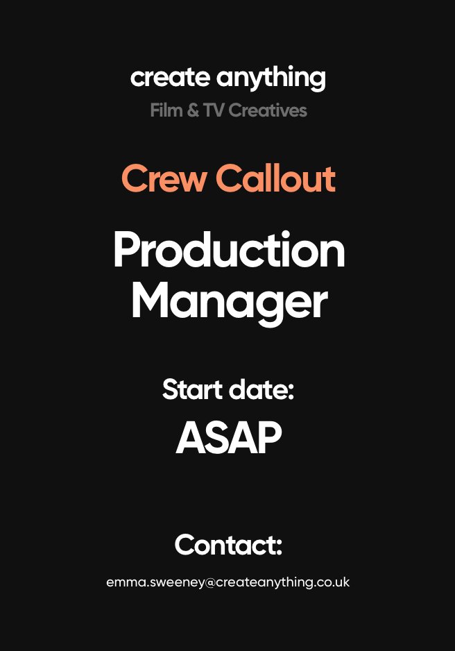 SKyasimire's tweet photo. I am looking to hire a Production Manager for a BBC drama based in Glasgow which requires an immediate start for 5 weeks. 
If you are available, could you please contact emma.sweeney@createanything.co.uk
07914925248
@FilmBang https://t.co/qN6rZ56ZAT