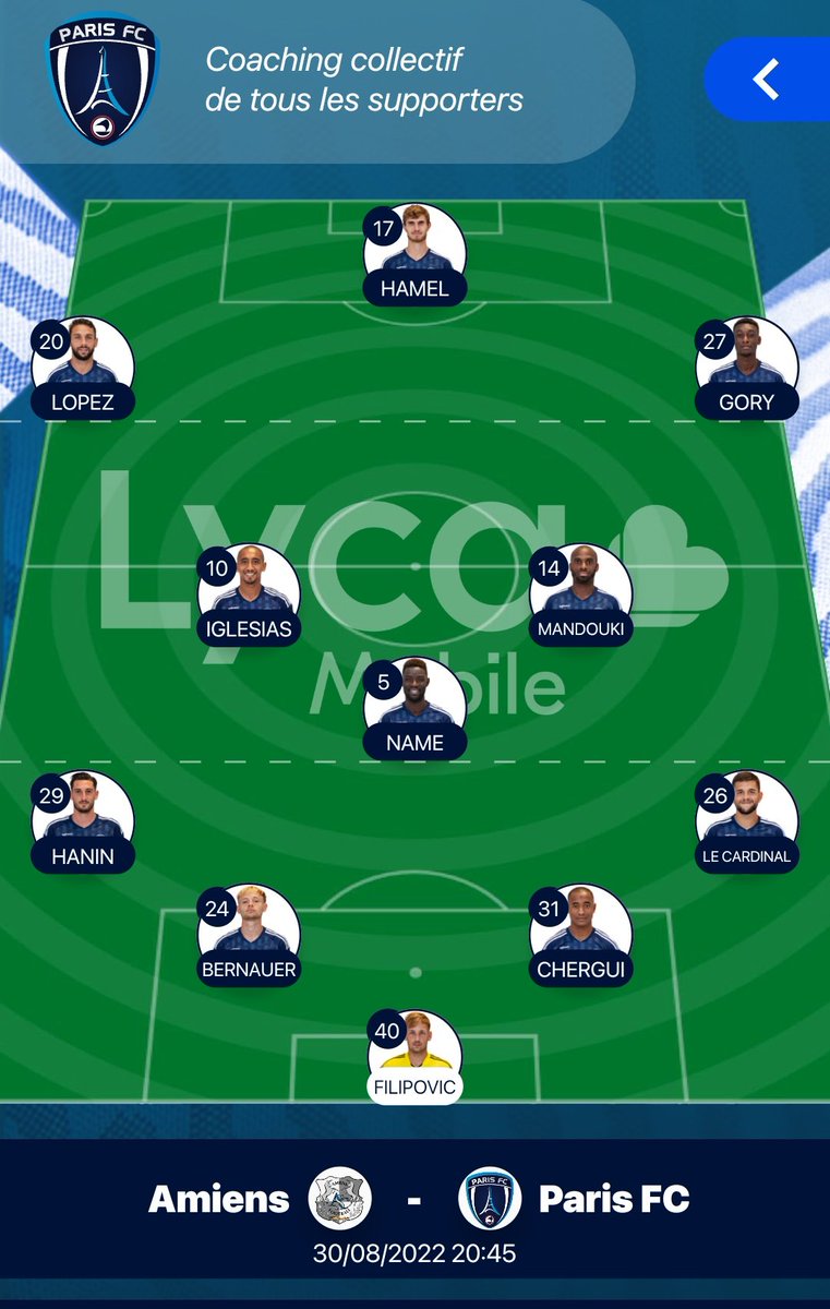 IQollectiv_Foot's tweet photo. @ParisFC Voici la composition collective proposée par les fans du @ParisFC 

Vous aussi, venez contribuer (et profiter de toutes les autres fonctionnalités de l'App IQ Paris FC)!
👉https://t.co/LXLRDTImca https://t.co/DDCeMzWtEE