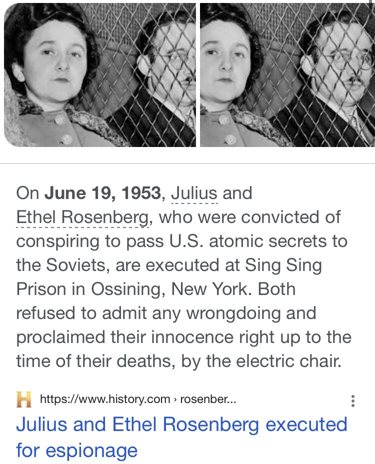 deebee52's tweet image. Shh. Trump is a former president who stole #TopSecretDocuments #AtomicSecrets.He knew better👇🏻
He _refused_ to return them when instructed &amp;amp; allowed access to them.
He pulled a Rosenberg &amp;amp; will face the consequences.
In turn,that PROTECTS every single law abiding &amp;amp; free American.