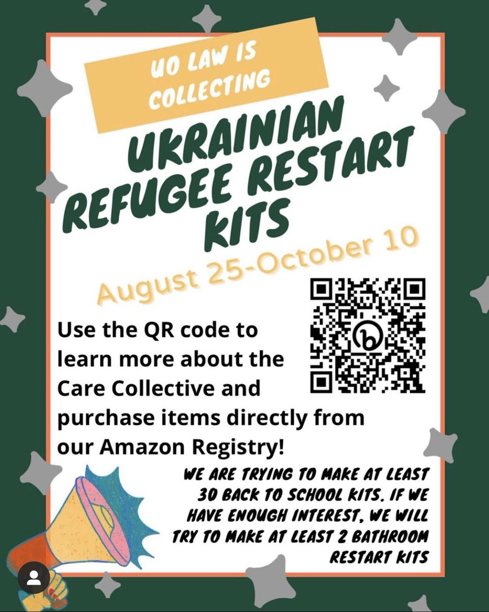 The SBA is hosting restart kits donations to support Ukrainian refugees arriving in Portland this fall. 

Please click on this Amazon Registry link (smile.amazon.com/registries/cus…) to view and purchase items you would like to donate.
