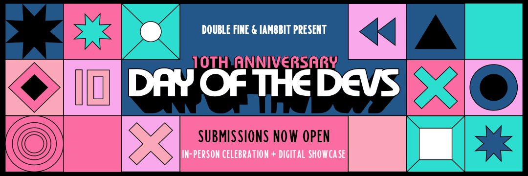 dayofthedevs's tweet image. SURPRISE! Day of the Devs is back...again! 

On November 5th, @DoubleFine &amp;amp; @iam8bit are teaming up to bring back the best day in indie gaming for a LIVE event in San Francisco. Plus: An online showcase! WOAH!!!

Submissions are now OPEN until 9/13: dayofthedevs.com/submit/