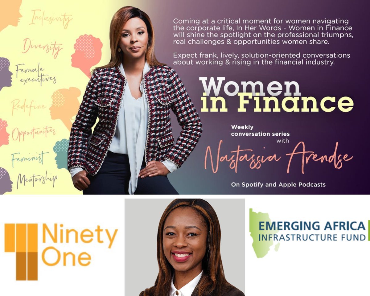 her_finance's tweet photo. Episode 2 of Women In Finance features Sinenhlanhla Zulu, an Investment Specialist at Ninety One. We discuss her career journey, the need for diversity in infrastructure employment, her work at Emerging Africa Infrastructure Fund (EAIF) &amp; much more. 

Coming soon! https://t.co/Tf9hlYZ1SL