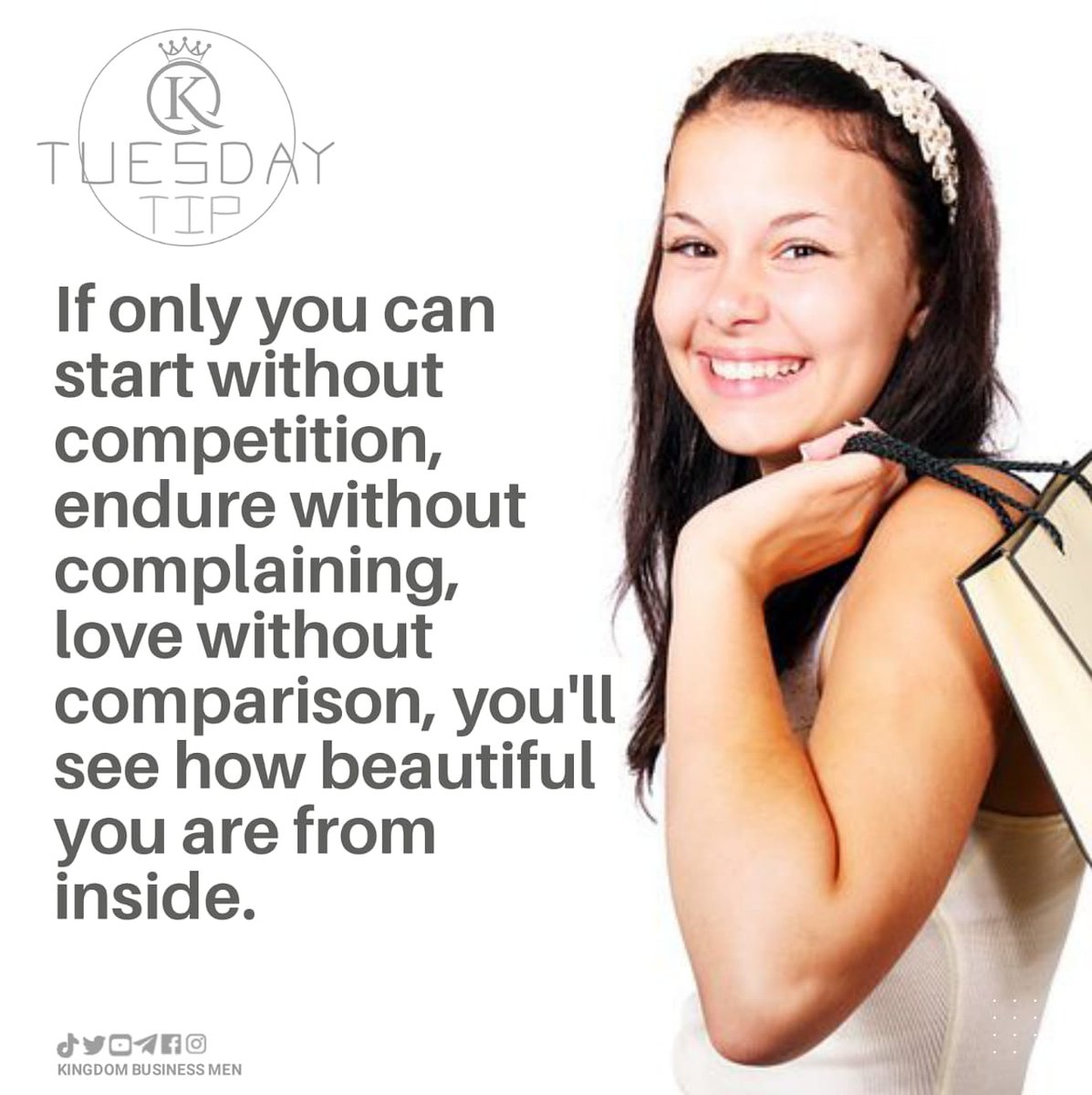 kbmglobal's tweet photo. INSIDE BEAUTY
"If only you can start without competition, endure without complaining, love without comparison, you'll see how beautiful you are from inside."....Follow for more: https://t.co/ZaFts1XqDV

#kingdombusinessmen #insidebeauty https://t.co/fH3W04F5AV