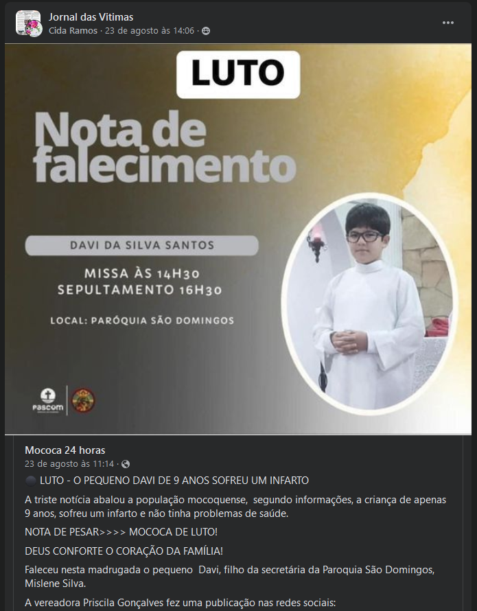wolfgouky's tweet photo. 9 anos, infarto, não tinha problemas de saúde. 🤔
#WakeUp
#CrimesAgainstHumanity
#MassPsychosisFormation
#covidVaccineInjuries
#covidVaccineVictims
#covidVaccinerReactions
#EfeitoAdverso
#COVIDVaccine
#CovidVaccines
#HealthMisinformation
#realNotRare
https://t.co/tvyHKSP3QL https://t.co/1LWLL0sdpJ