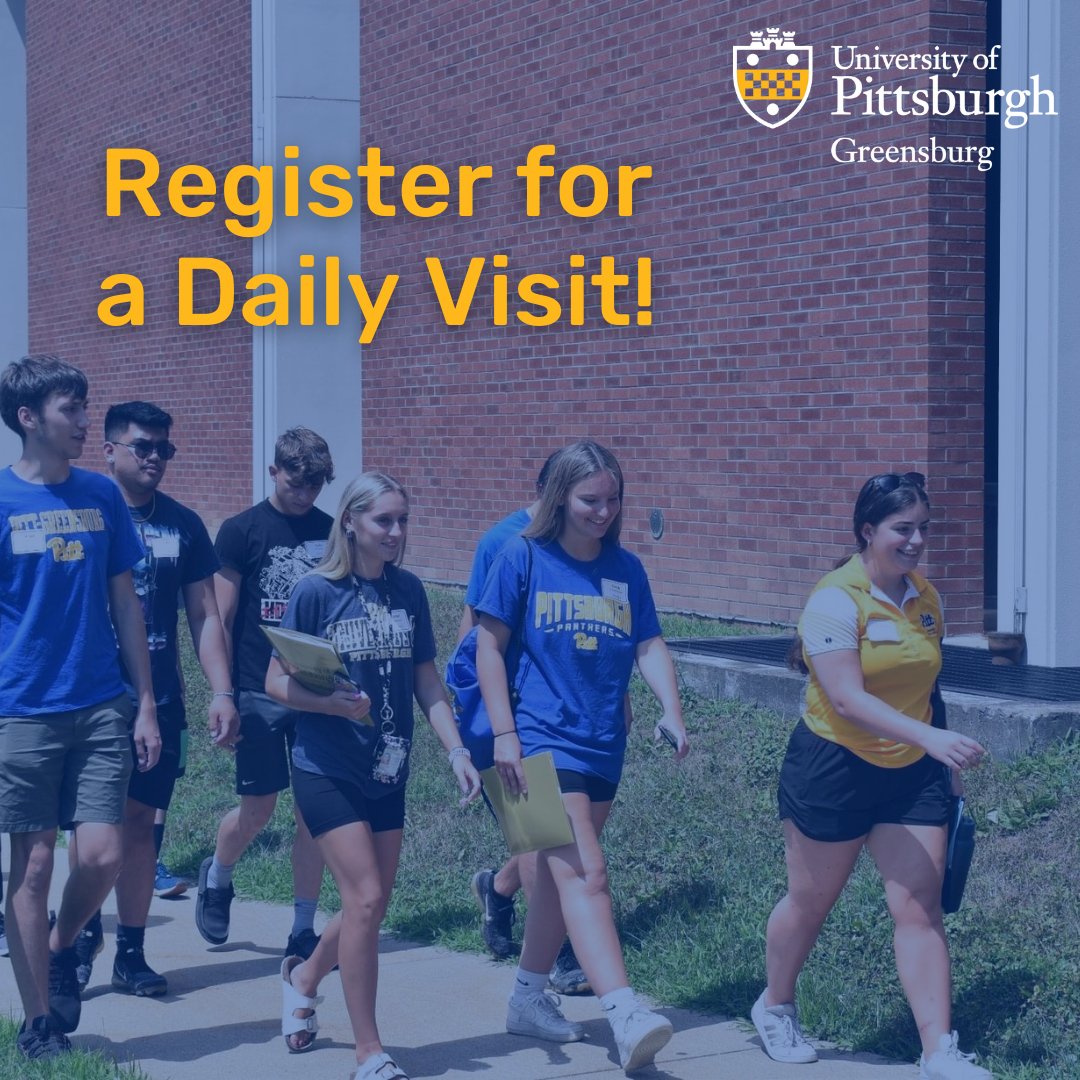 UPGAdmissions's tweet photo. Interested in seeing what Pitt-Greensburg has to offer? Register for a Daily Visit starting next week at 10:00 am and 1:00 pm using the link in our bio! ππ
#H2P #PittPride #PittGreensburg #college https://t.co/VVlJsqQJGp