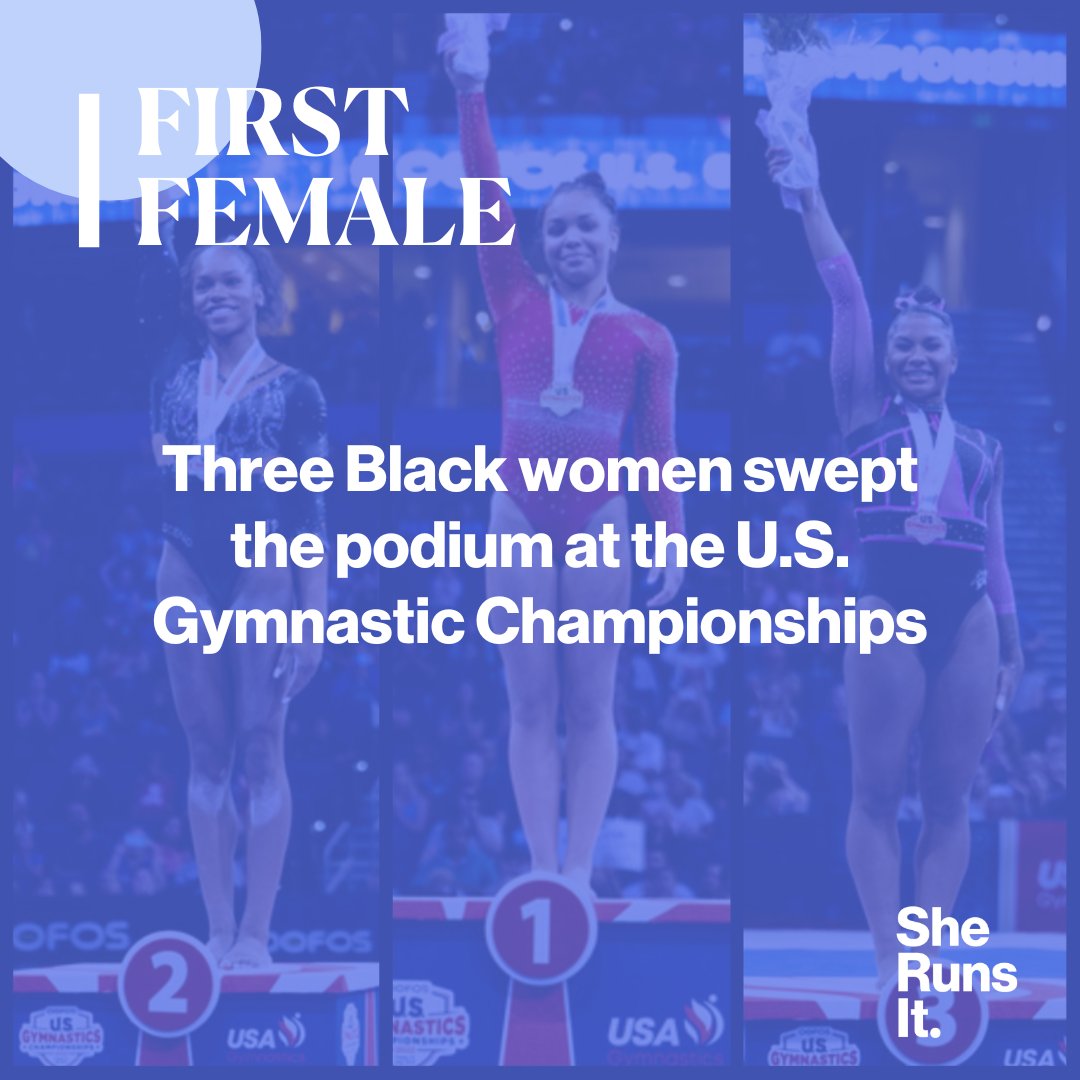 SheRunsItOrg's tweet image. In a historic first, three Black women swept the All-Around podium at the U.S. Gymnastics Championships. Congrats to gymnasts  🥇 Konnor McClain, 🥈Shilese Jones,🥉Jordan Chiles. #sherunsit #firstfemale